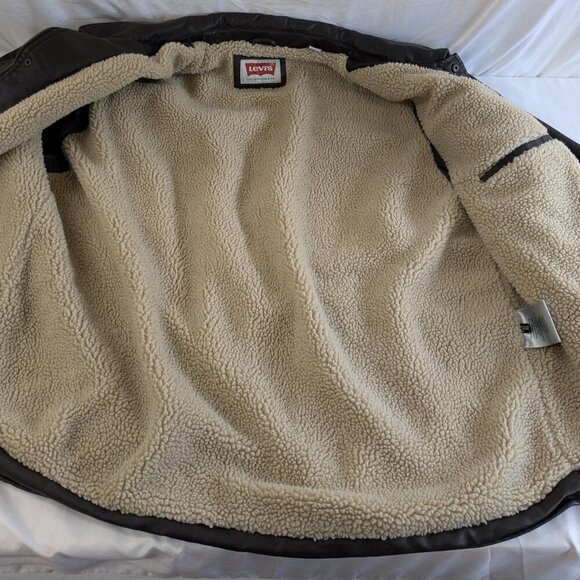 Levi's Men's Faux Leather Sherpa Lined Jacket XXL Dark Brown - Picture 5 of 11